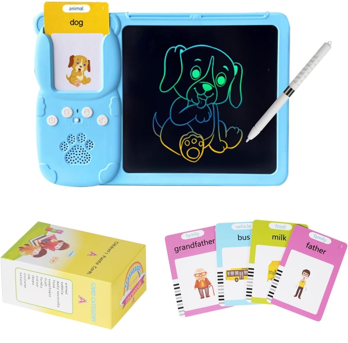 2 EN 1 JUGUETE DE APRENDIZAJE DE LECTURA Y ESCRITURA: Tarjetas Flash Parlantes + tablero de escritura