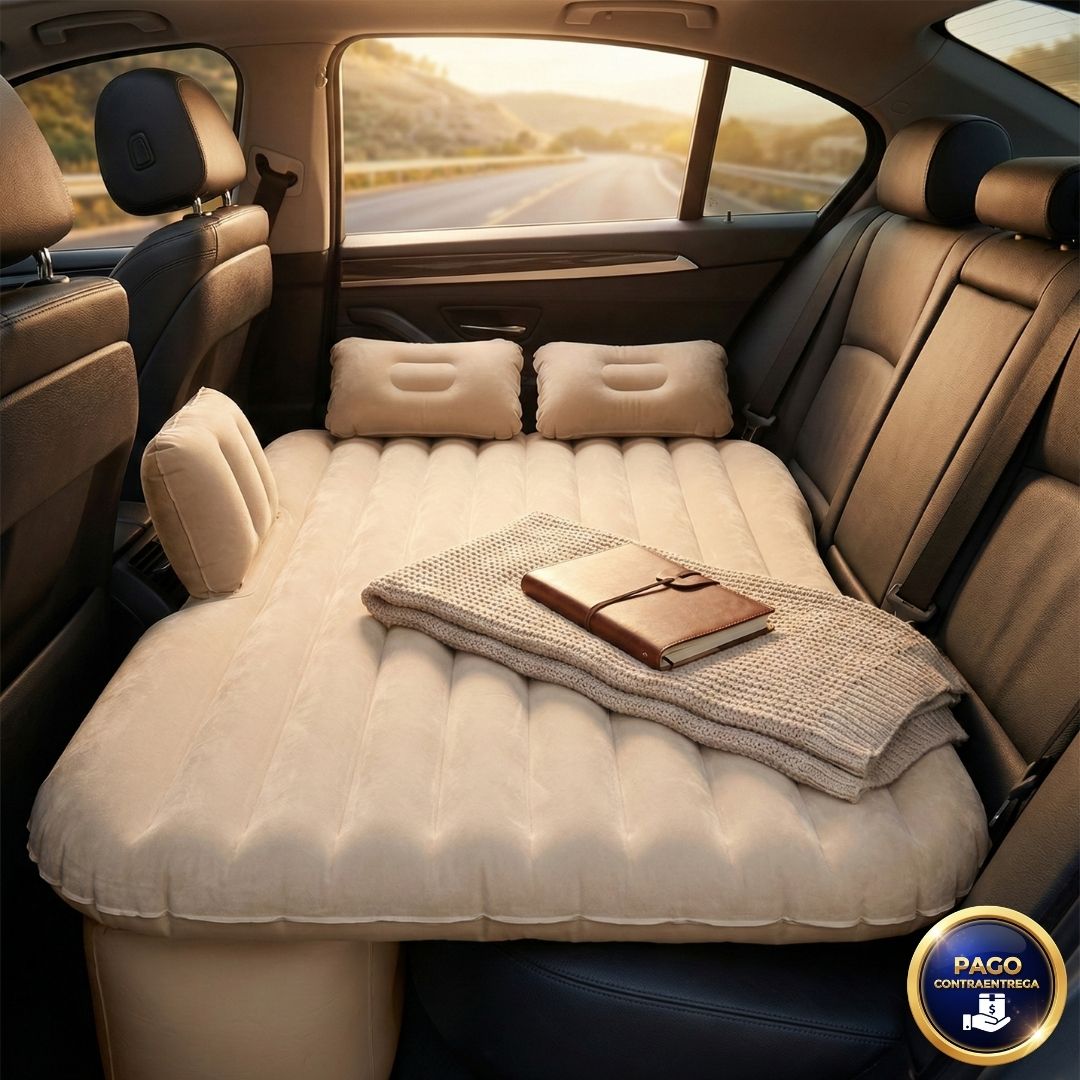 Colchón Inflable para Auto – Cama Portátil y Resistente 🎁 2 Almohadas 💤 Bolsa 🎒 Kit de Reparación 🛠️ 🚗🛏️