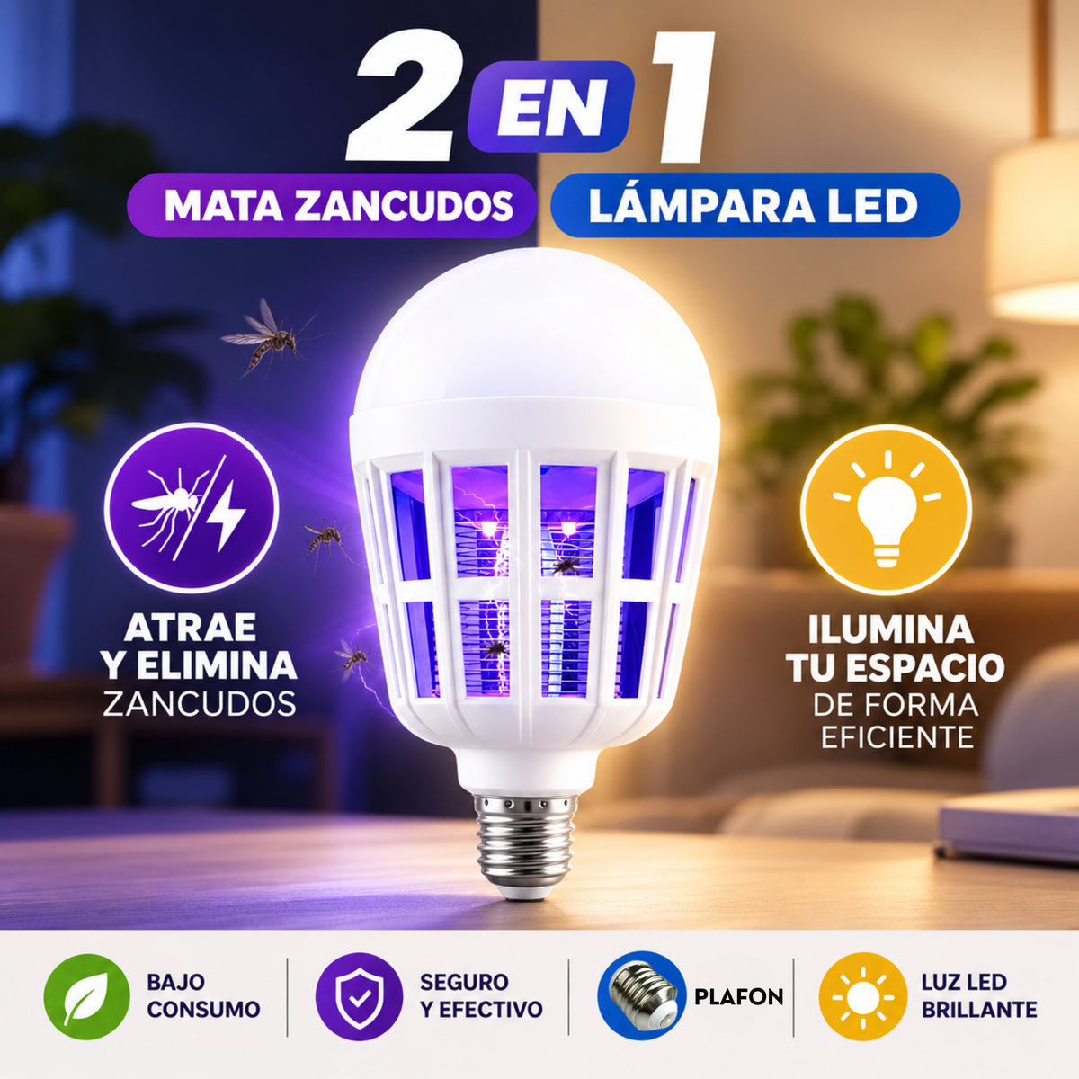 Bombilla LED 2 en 1 Lámpara As4sina de Mosquitos