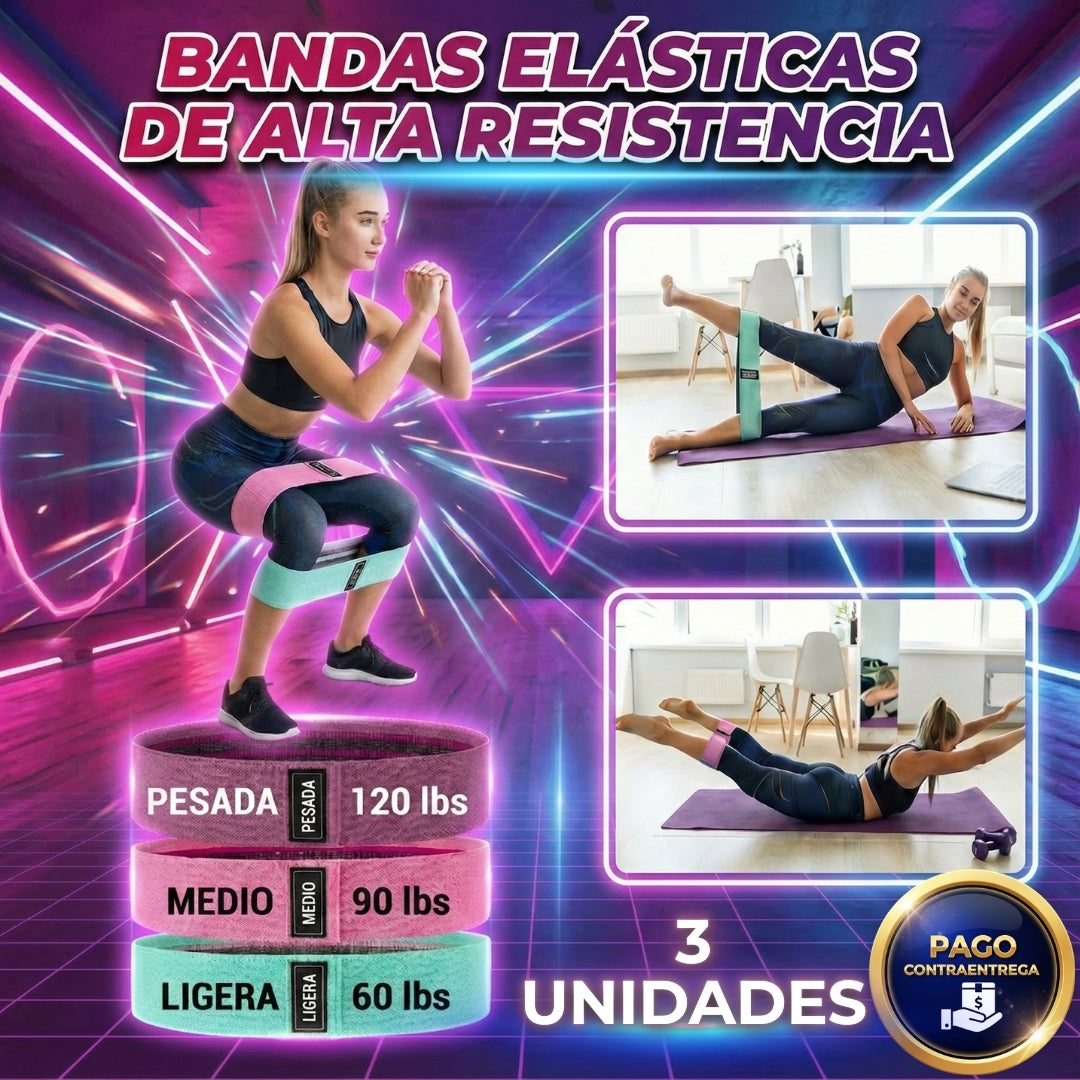 🔥 Entrena en casa - Set de Bandas Elásticas x 3 ✅ Pago contraentrega