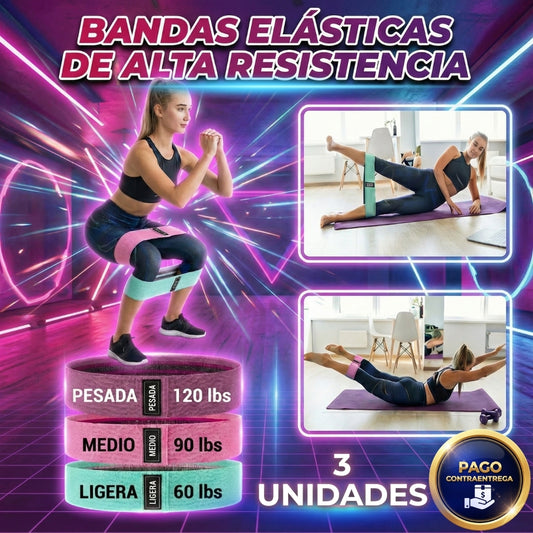 🔥 Entrena en casa - Set de Bandas Elásticas x 3 ✅ Pago contraentrega