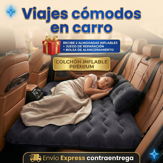 Colchón Inflable para Auto – Cama Portátil y Resistente 🎁 2 Almohadas 💤 Bolsa 🎒 Kit de Reparación 🛠️ 🚗🛏️