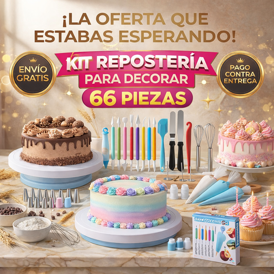 🎂 KIT REPOSTERÍA PARA DECORAR PASTELES – 66 PIEZAS