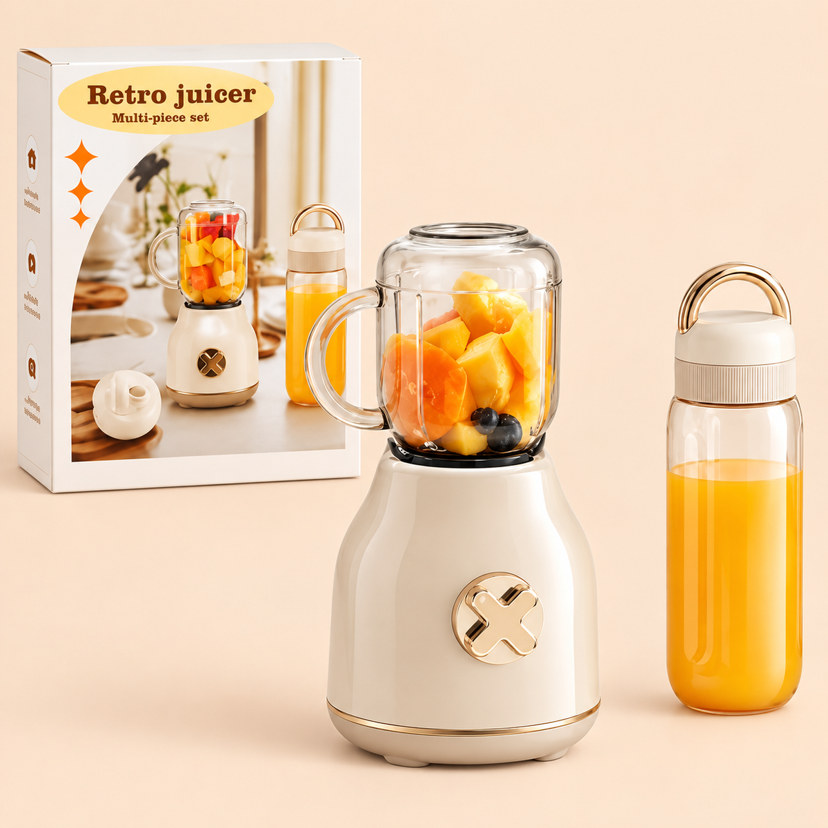 Licuadora retro con vaso: tu smoothie listo en segundos, con estilo