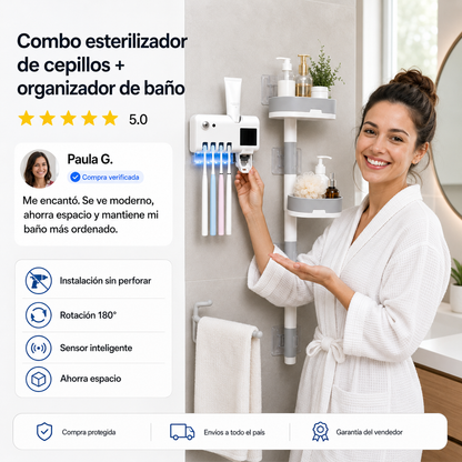 🌟 Pack Premium de Baño: Esterilizador de Cepillos y Organizador 3 Niveles 🌟🛒 Paga al recibir ✅