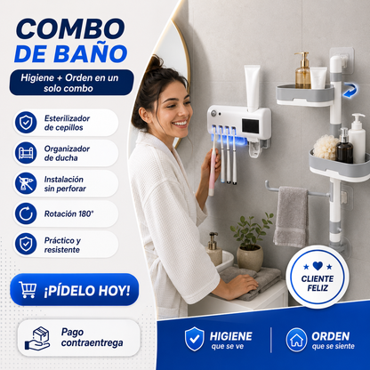 🌟 Pack Premium de Baño: Esterilizador de Cepillos y Organizador 3 Niveles 🌟🛒 Paga al recibir ✅